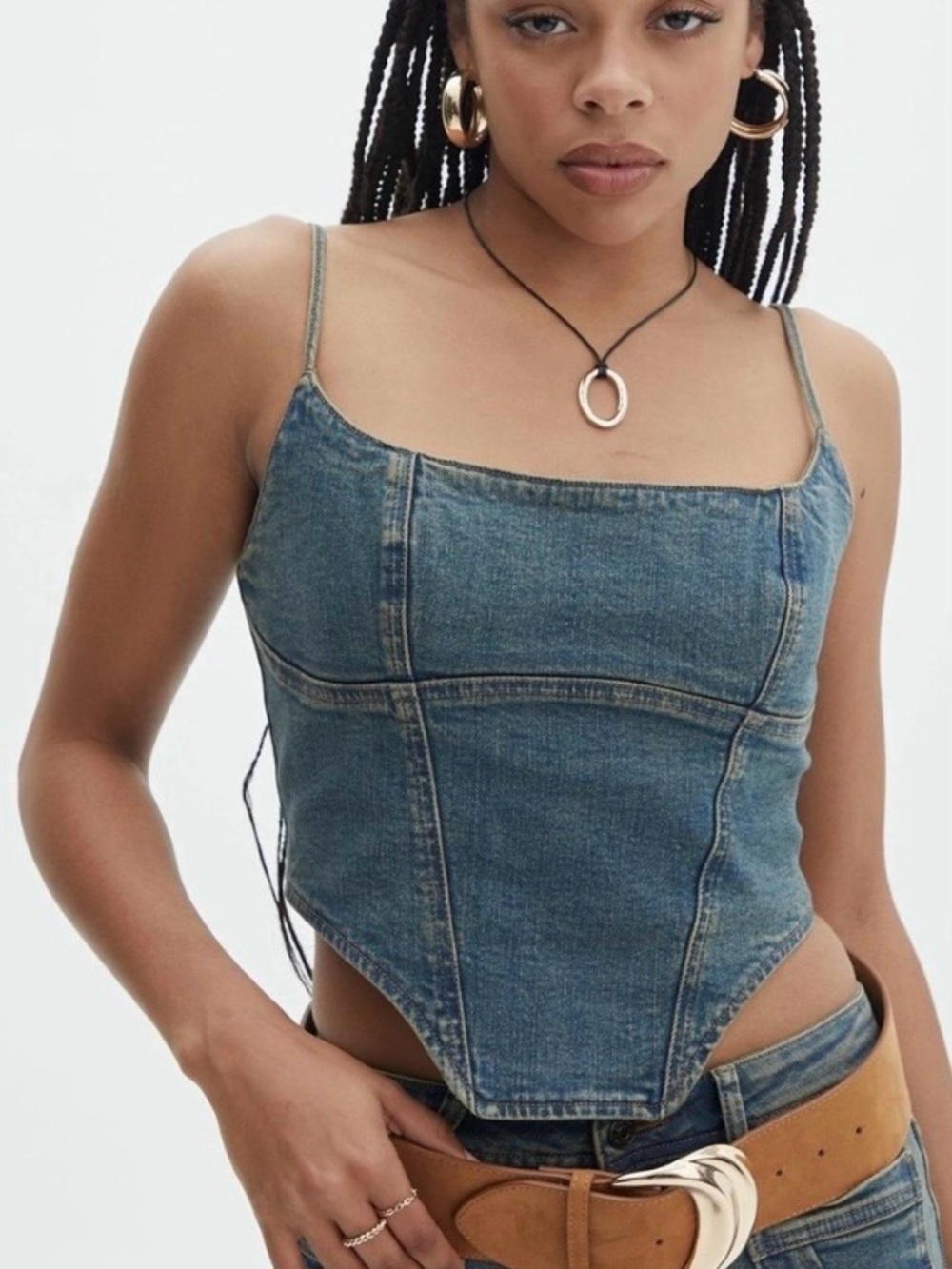 NWT Glassons Western Festival Y2K Denim Corset Top Zip Back Size 10
